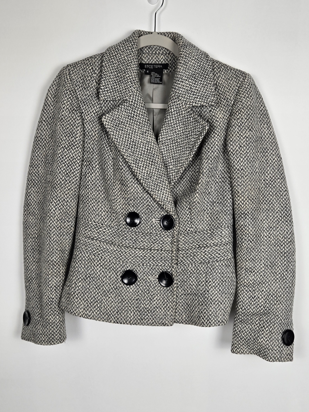 Etcetera Women's Gray Tweed Double-Breasted Wool Preppy Jacket Office Wear
